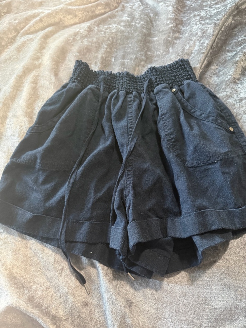 Ci Sono Navy Smocked Waist Pocket Shorts